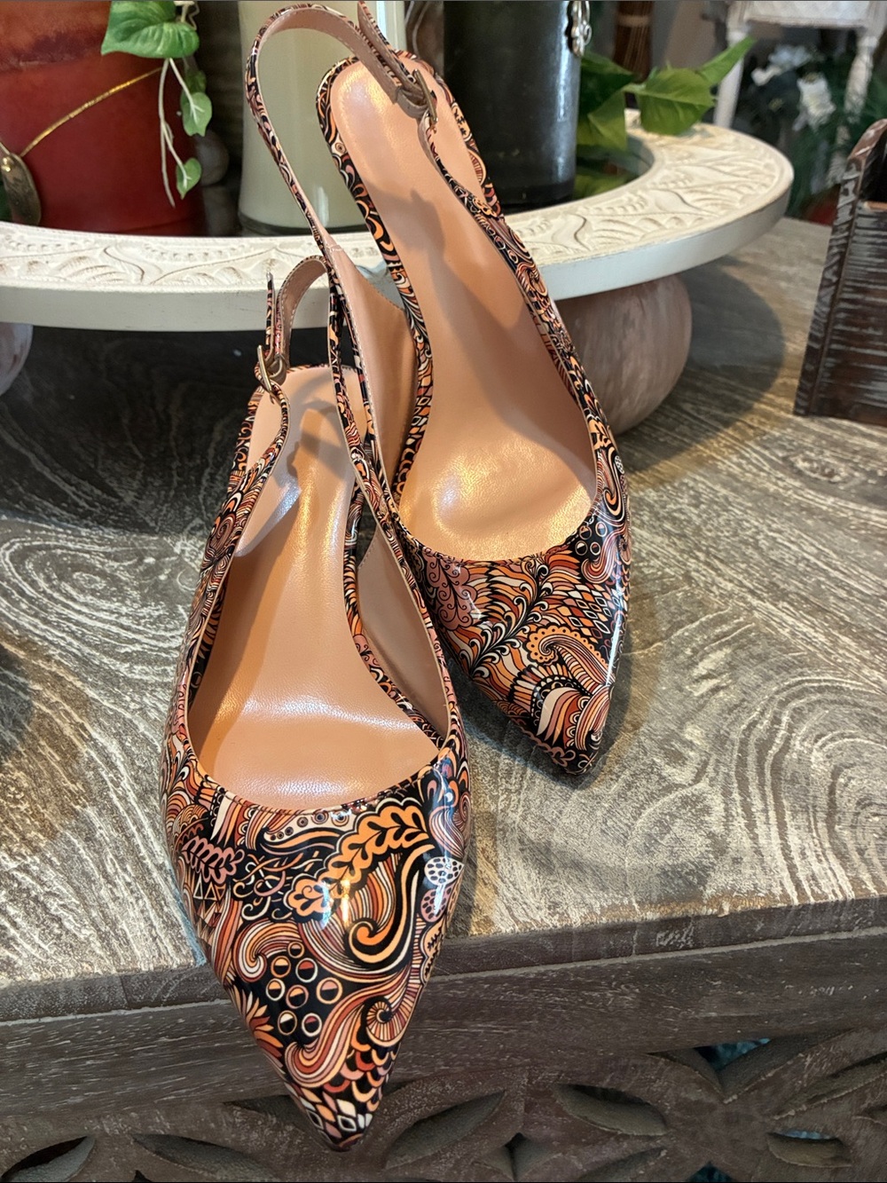 Eldof Slingback Pointed-Toe Pumps in Multi-Color Paisley